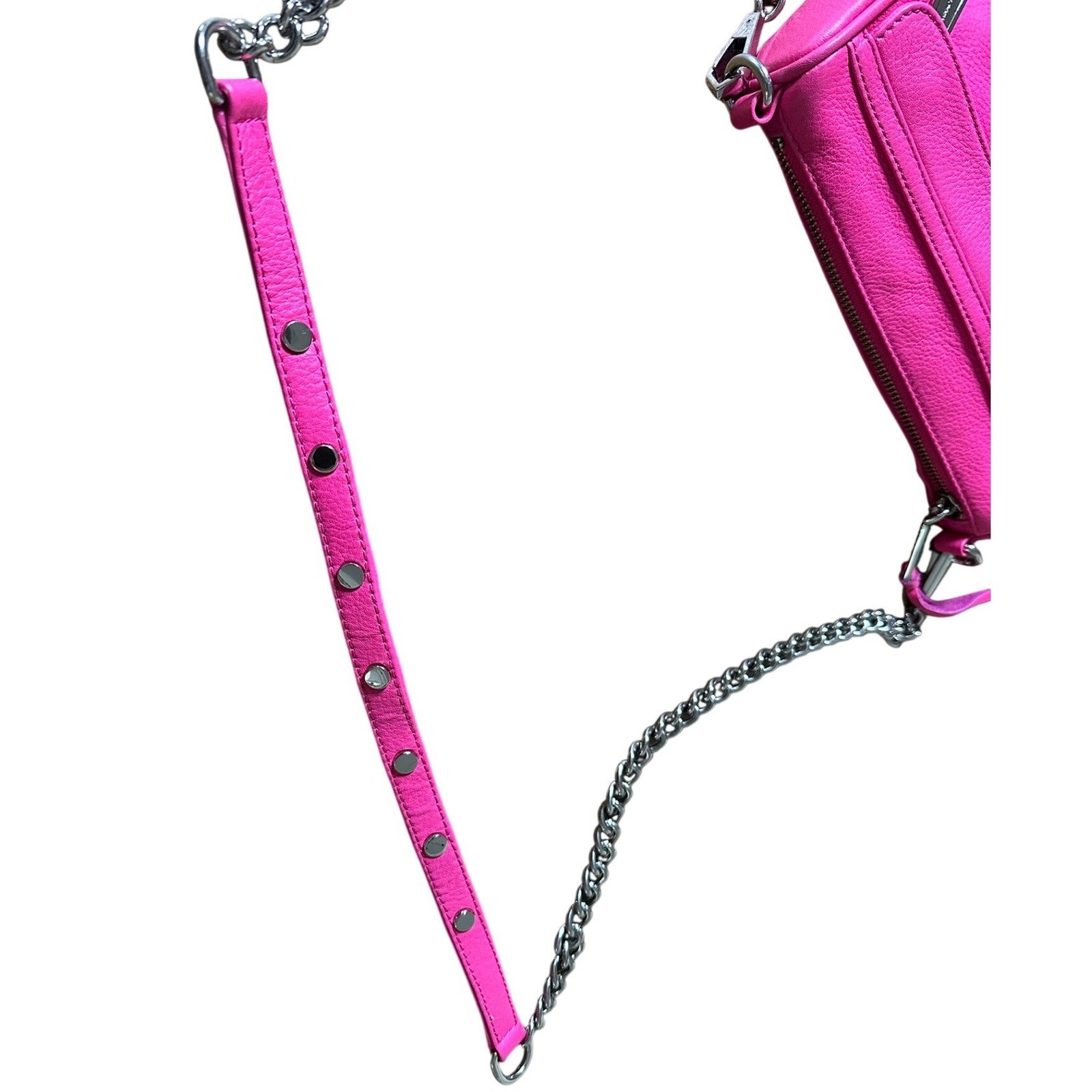 Rebecca Minkoff Mini MAC Crossbody HandBag Purse Neon Pink Leather Silver