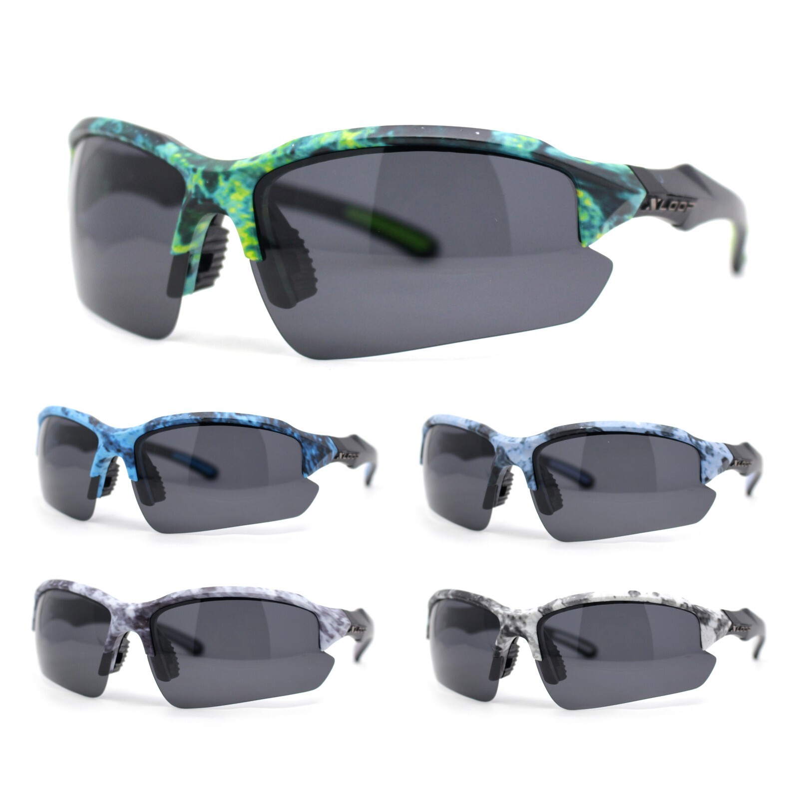 Polarized Xloop Camo Print Wrap Half Rim Baseball Sport Plastic Sunglasses
