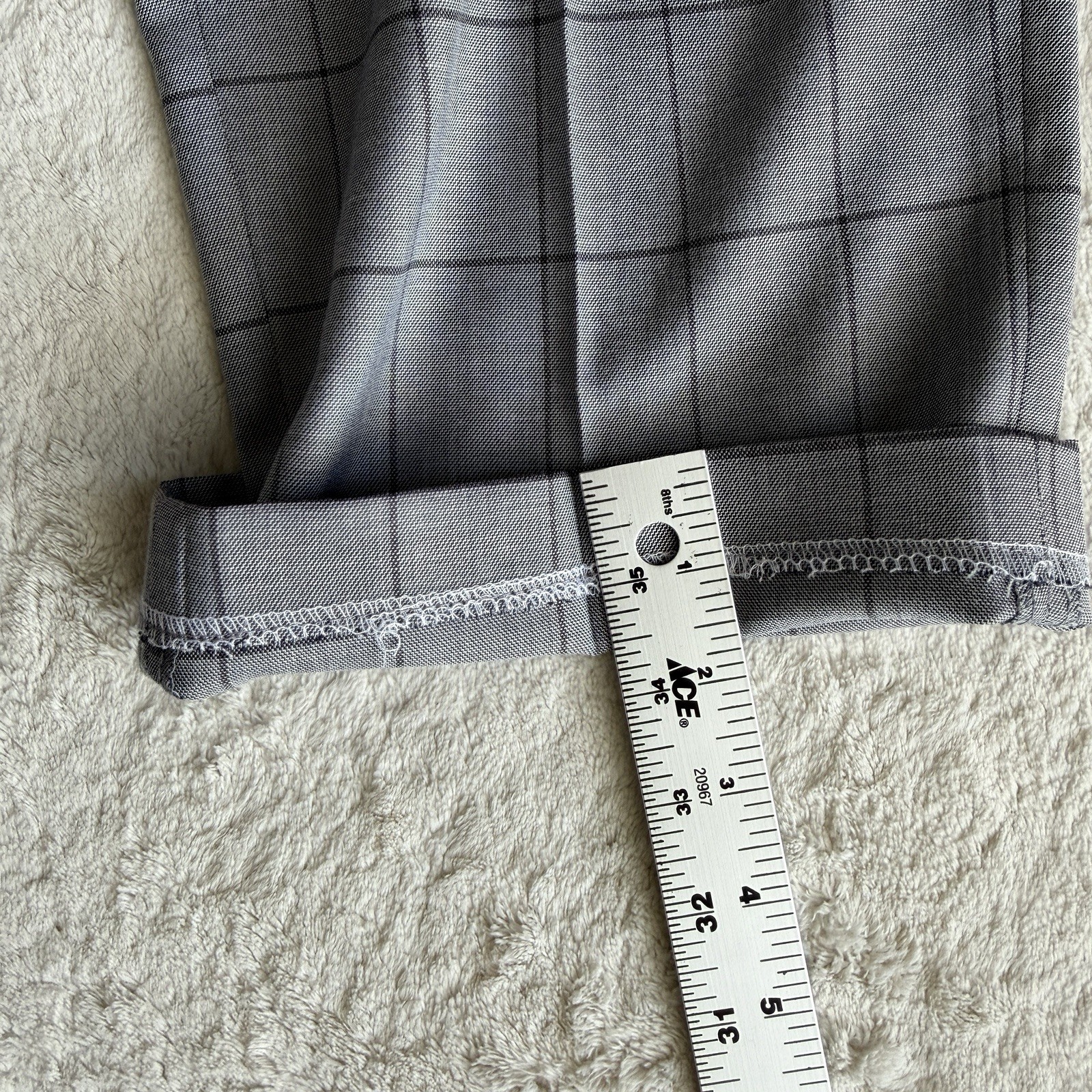 Lineage Mens 2pc Window Pane Suit 48R 40W Polyester Blend Light Grey Stretch