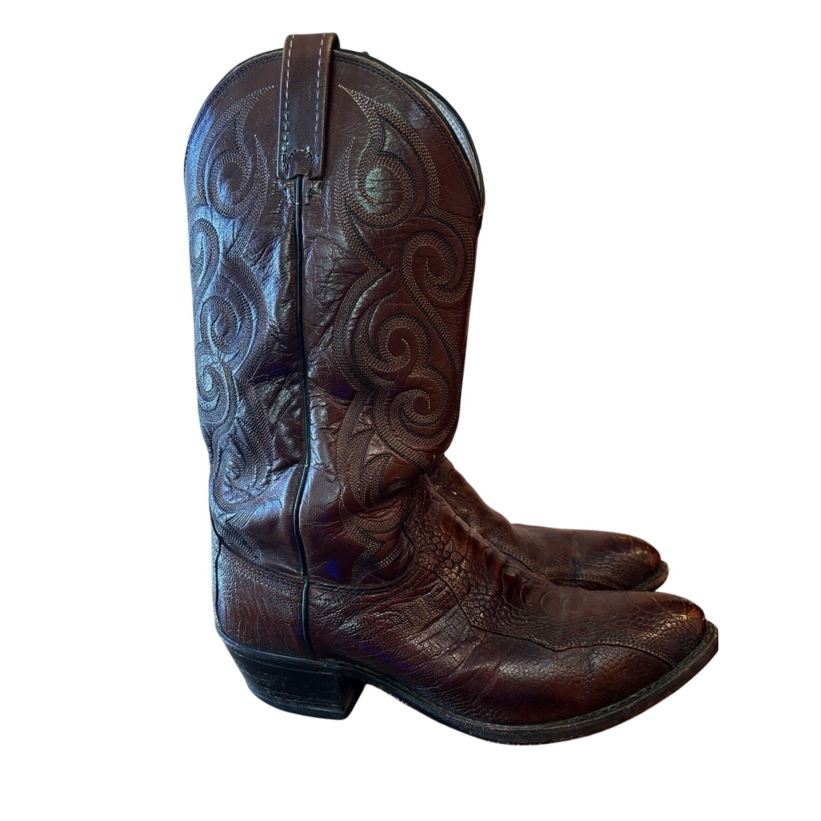 Dan Post Vintage Men’s Cowboy Boots Sz 8.5 EW Ostrich Leather Western Horses