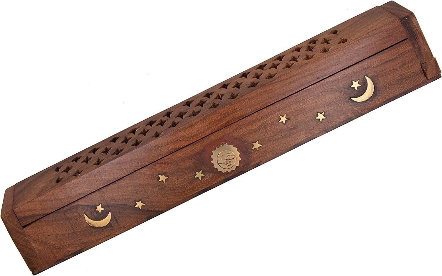 Cavelio ® Rose Wooden Coffin Incense Burner – Jali and Sun-Moon-Stars12 -…