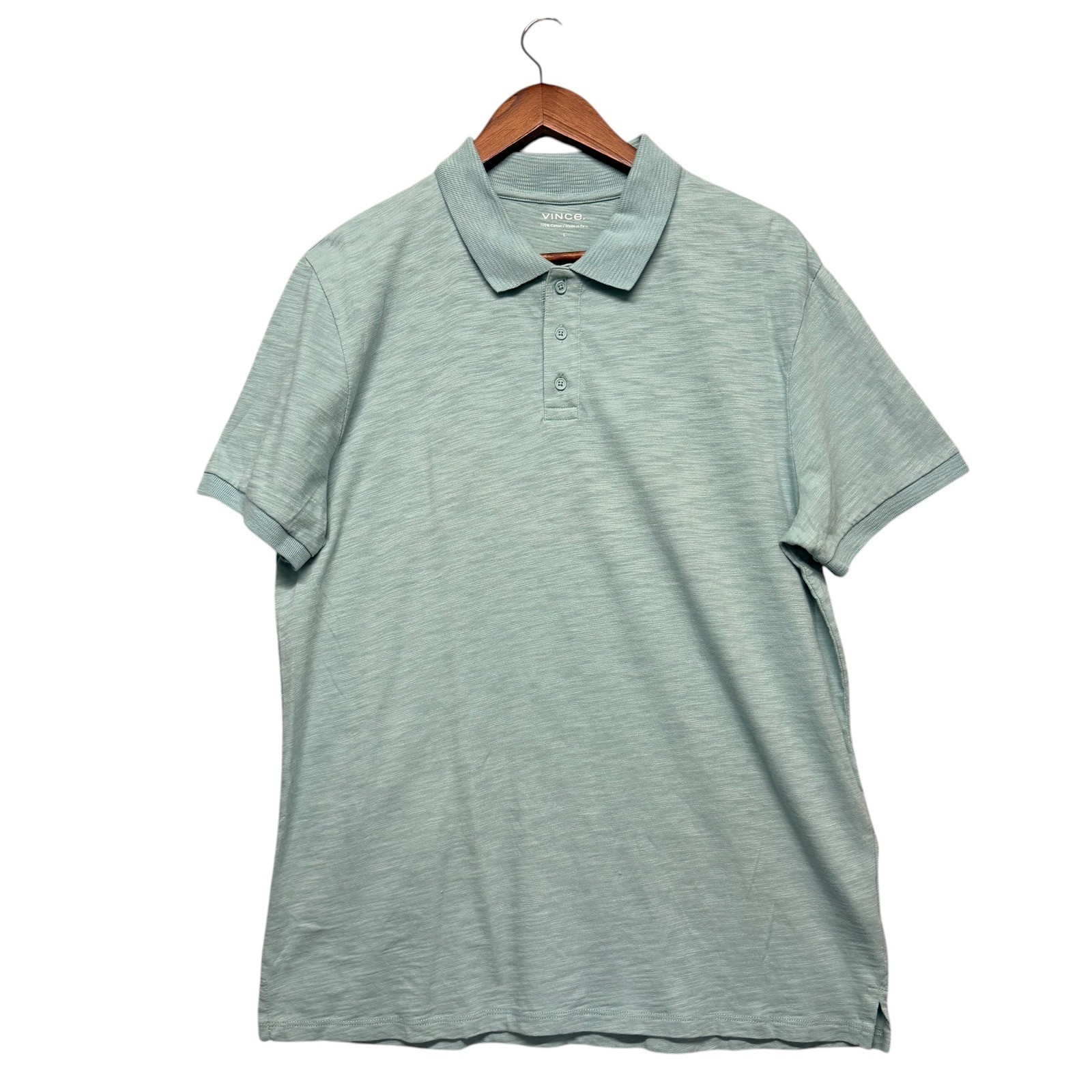 Vince Polo Shirt Mens L Seafoam Green Slub Cotton Short Sleeve Stretch Outdoor