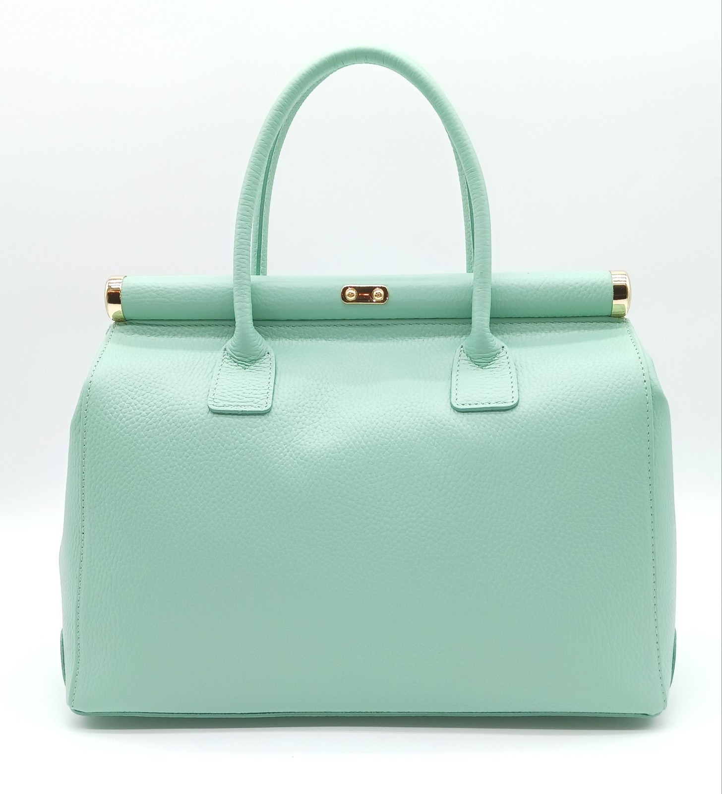 Italian Genuine Pebble Leather Handbag Satchel – Made In Italy – Mint Green
