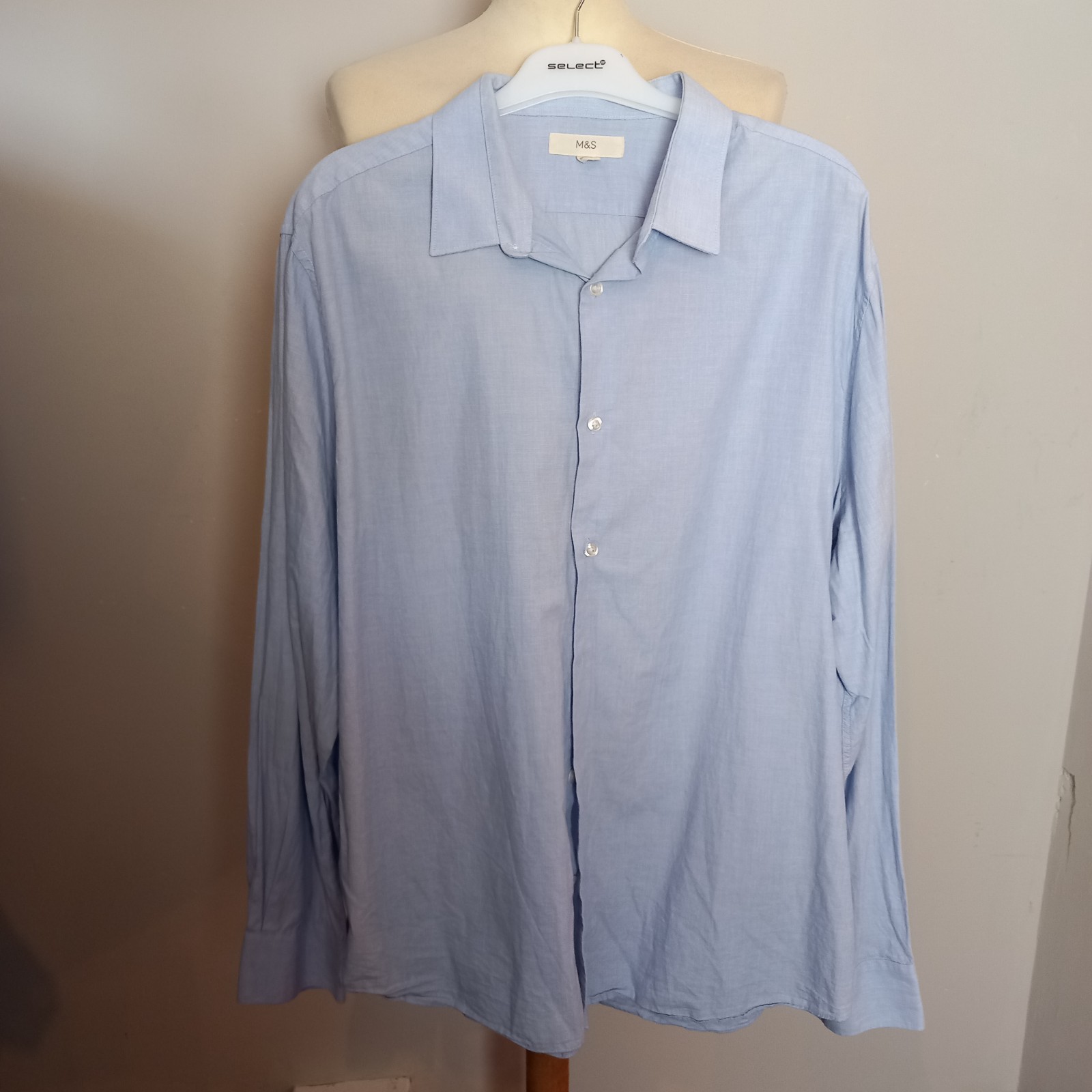 M&S Blue Shirt Men’s Long Sleeve cotton UK Size XL 44 – 46″