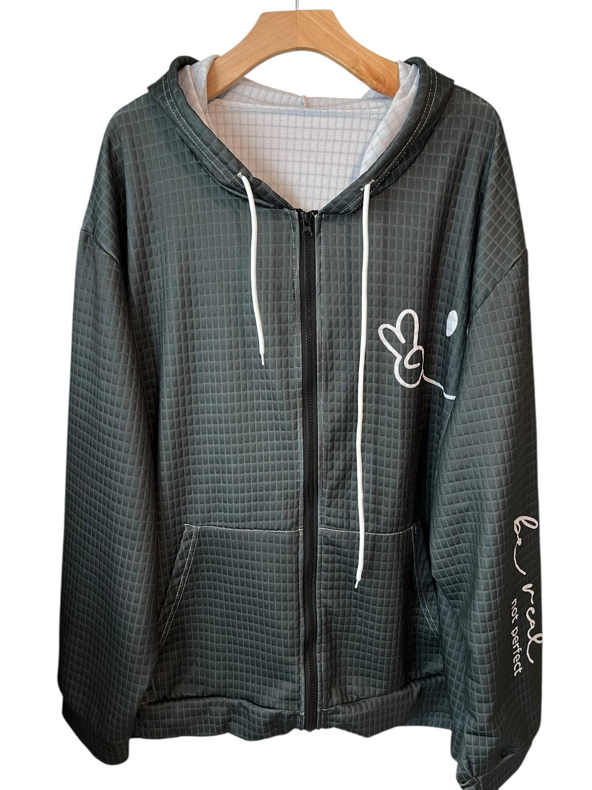 Fujian Ganzhou Oversized Hoodie Womens 9XL Green Be Real Logo Full Zip Waffle