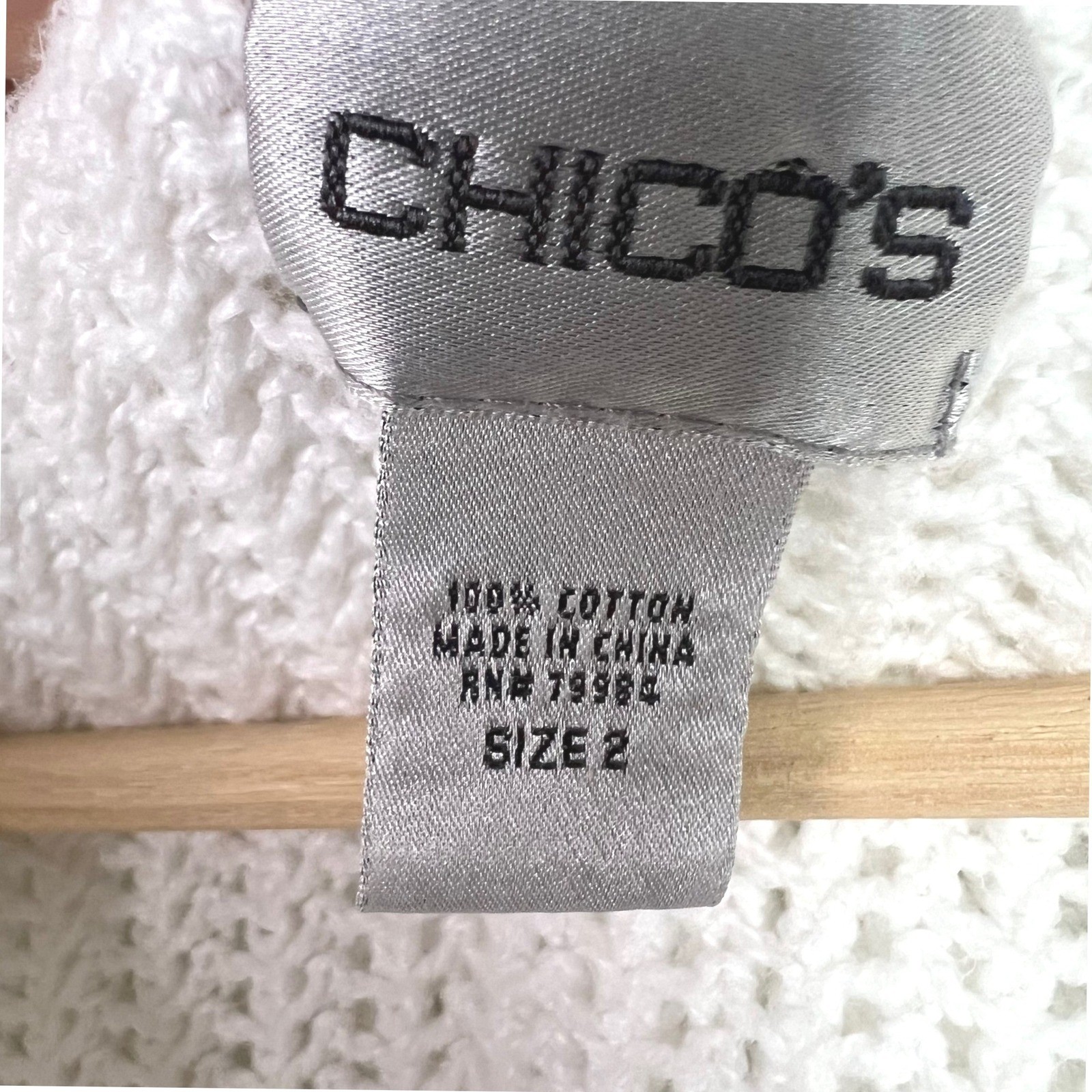 Chicos Womens White Open Knit Cotton Hoodie Sweater Size 2 (Large) Boxy Beach