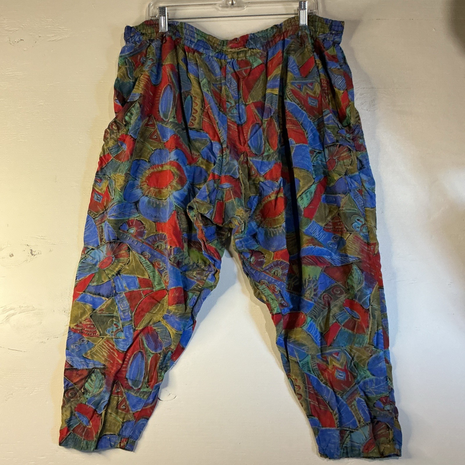 Carmen Dixon Stretch Baggy Capris Size 36 Stretch 14” Rise Boho 100% Rayon