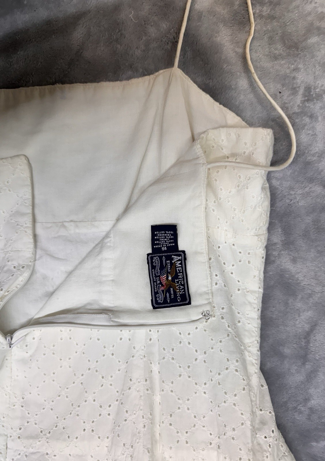 American Living White Eyelet Sundress Size 16 Straight Neck Zip