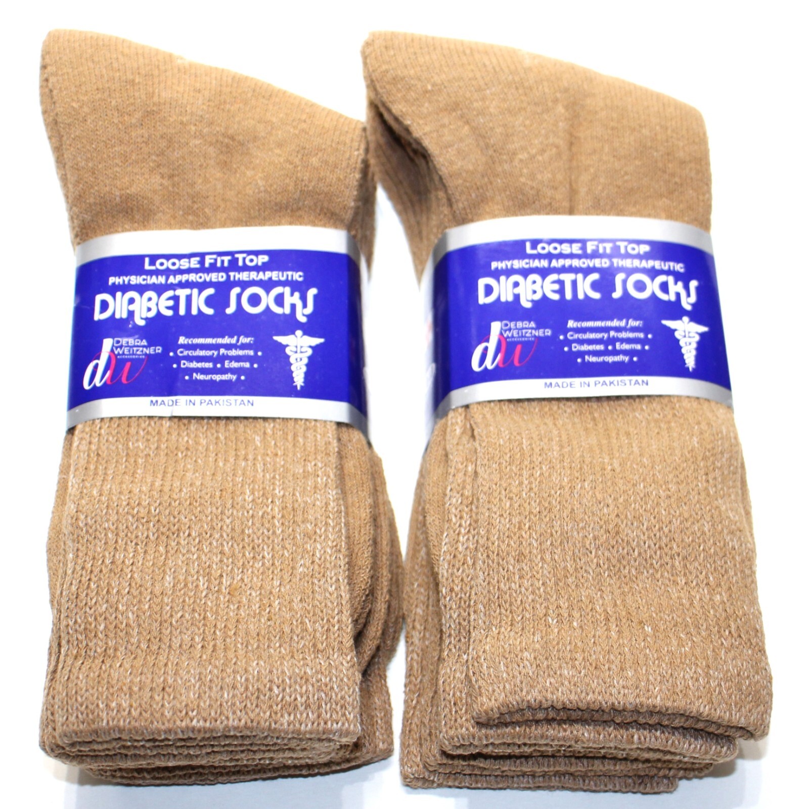 Weitzner Mens Beige Diabetic Crew Socks Loose Fit Top 6 Pair 7-12