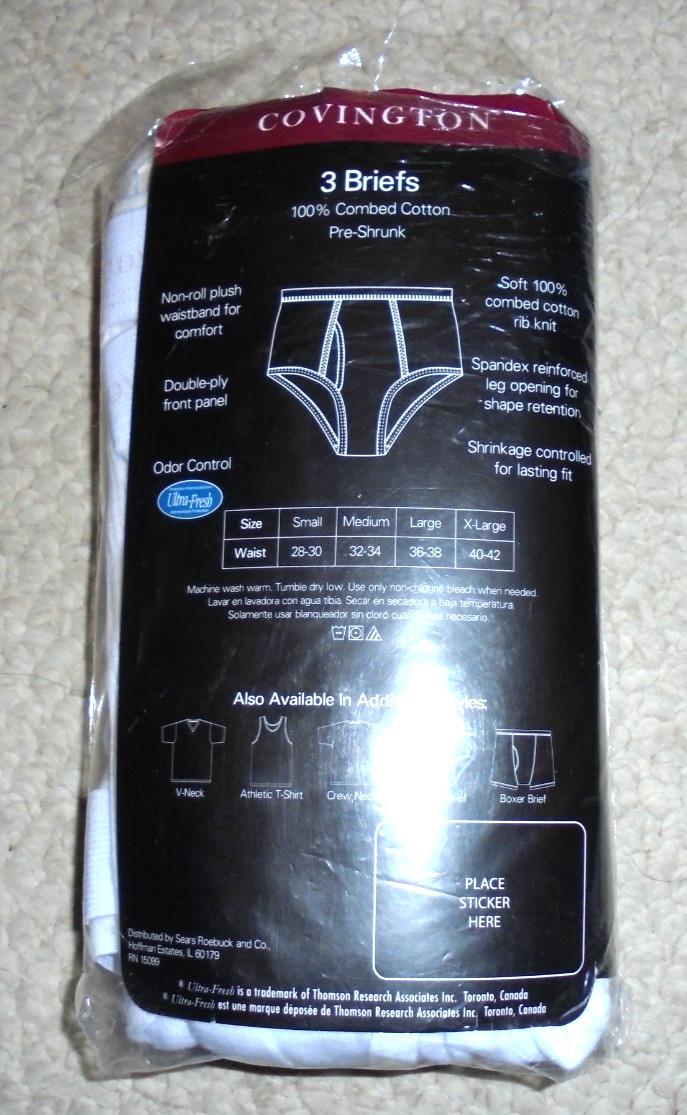 Vintage Covington odor control shrinkage control 3 briefs 100% combed cotton XL