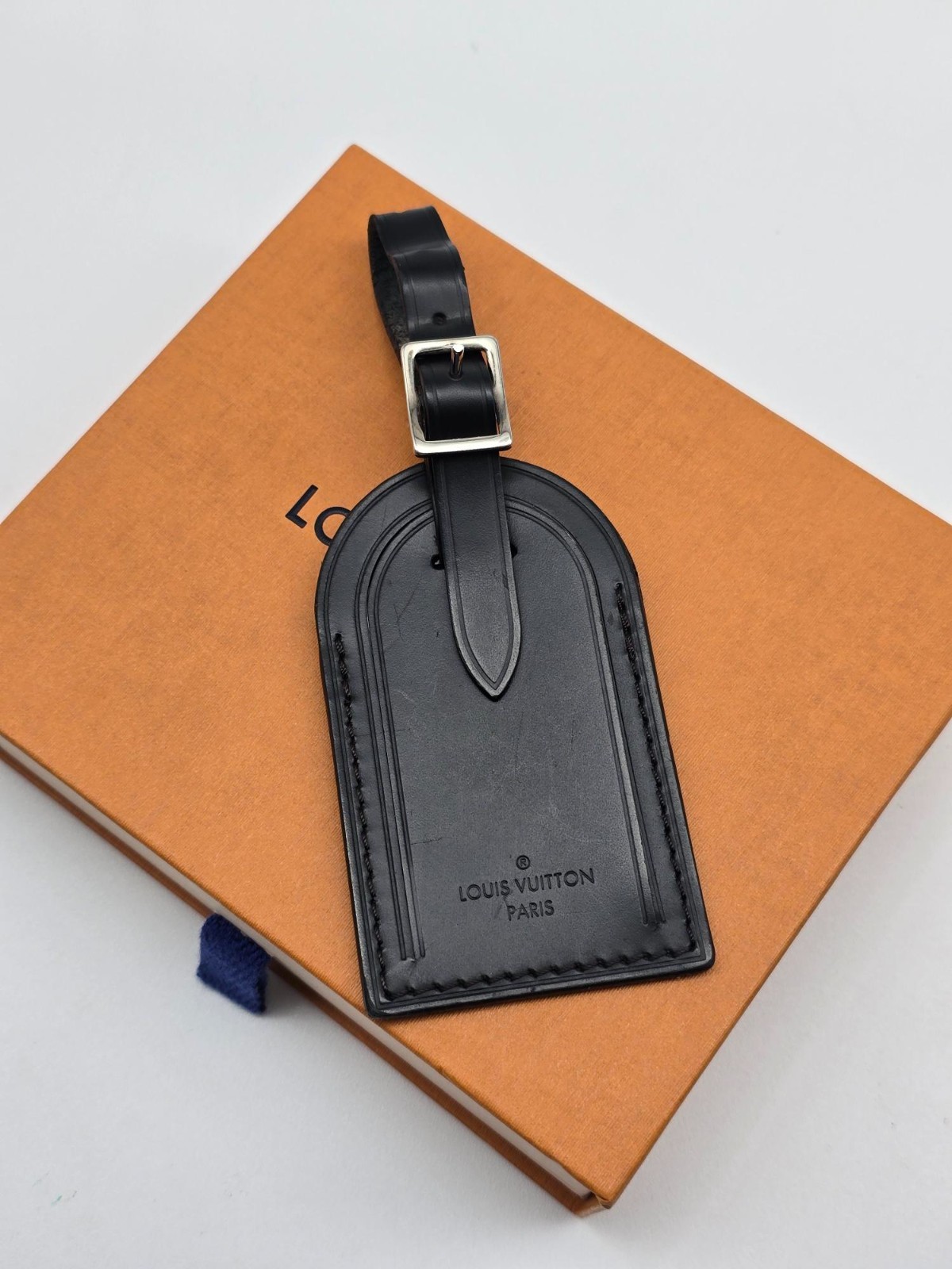 Authentic Louis Vuitton Black Luggage Tag Silver Hardware LV Box