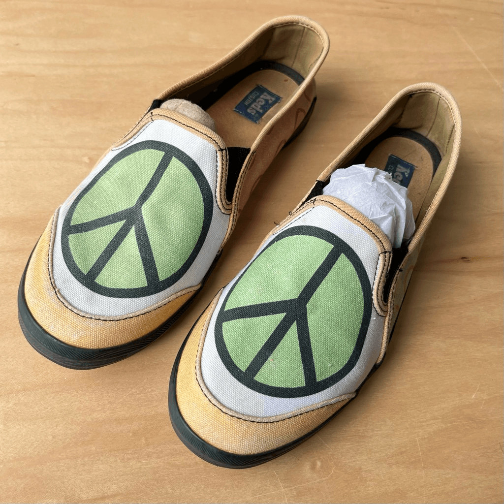 Keds Custom Peace Sign Slip-On Shoes Size 8.5 Colorful Canvas Retro Y2K Style