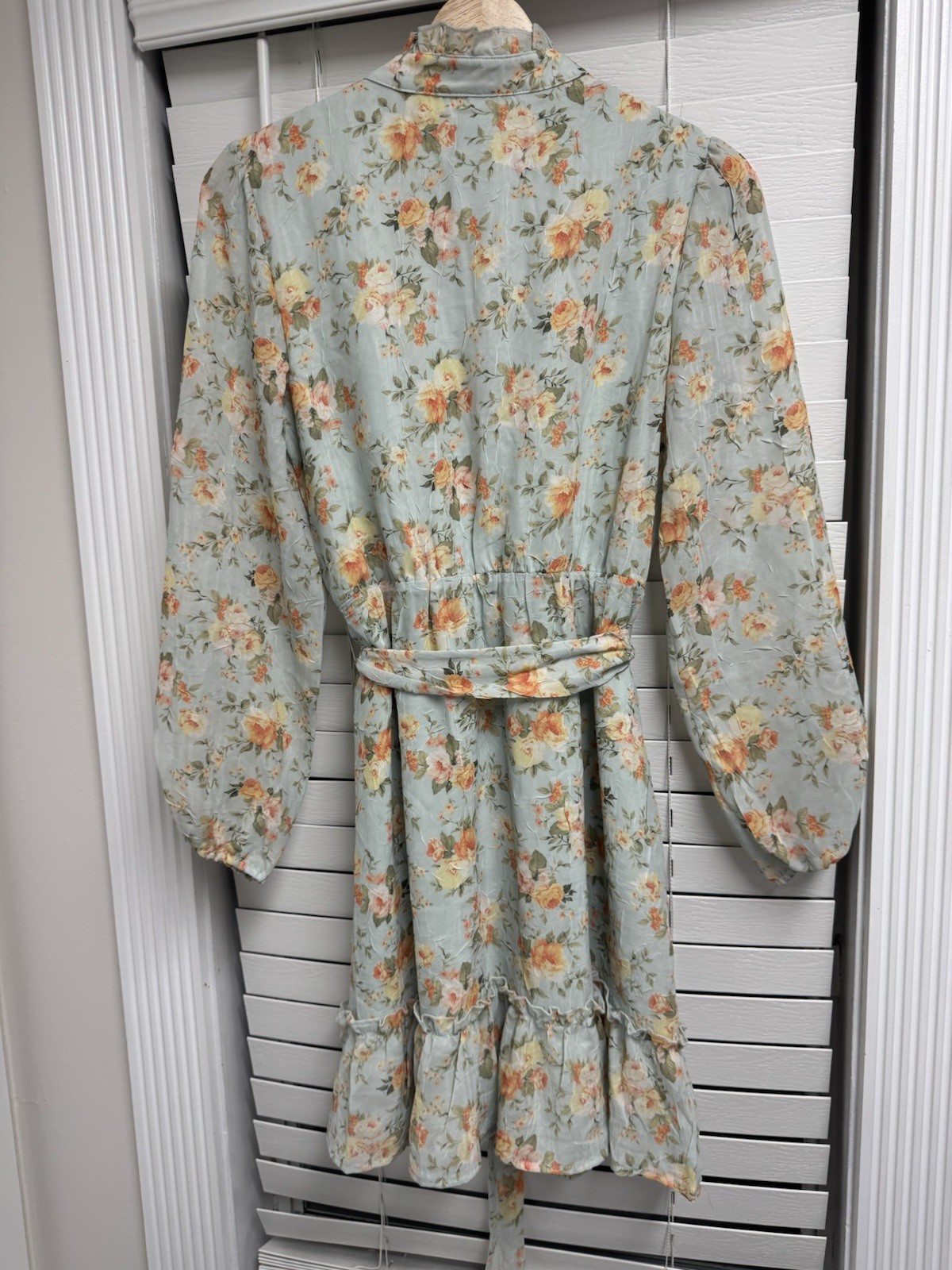 Joie Womens Green Floral V-Neck Long Sleeve Chiffon Ruffle Tie Mini Dress S
