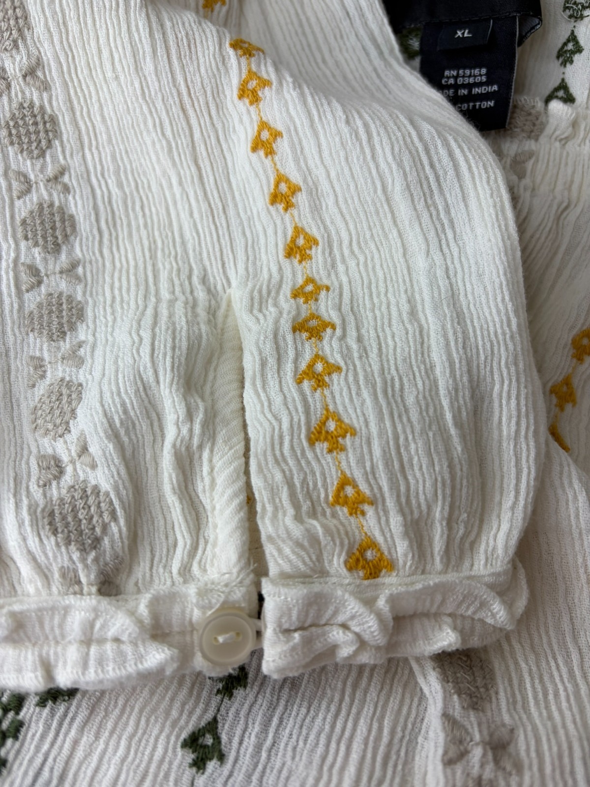 Karen Kane XL White Embroidered Boho Top 100% Cotton Long Sleeve Cottagecore EUC