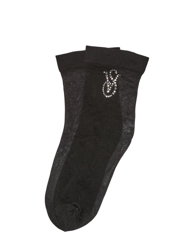 Delicate Victoria’s Secret Rhinestone Logo Sheer Ankle Socks Black S/M