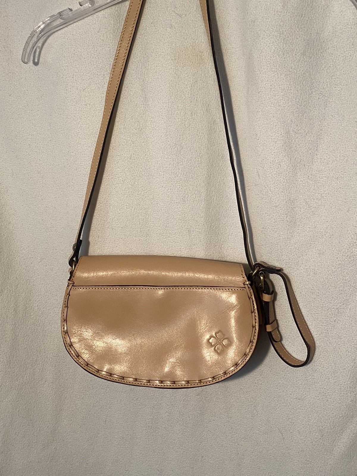 Patricia Nash Embossed Floral Leather Saddle Crossbody – Tan Nude Boho