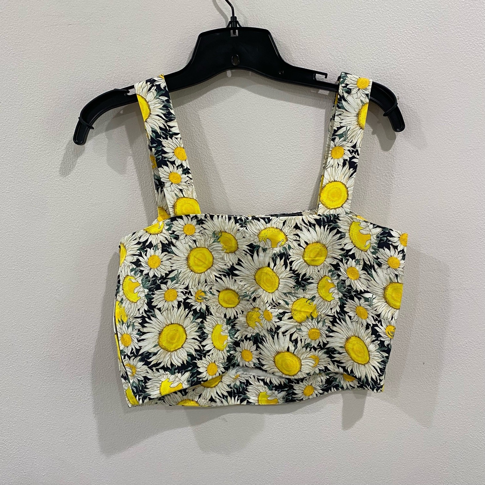 & Other Stories Sunflower Crop Top Linen Blend Floral Summer US 4
