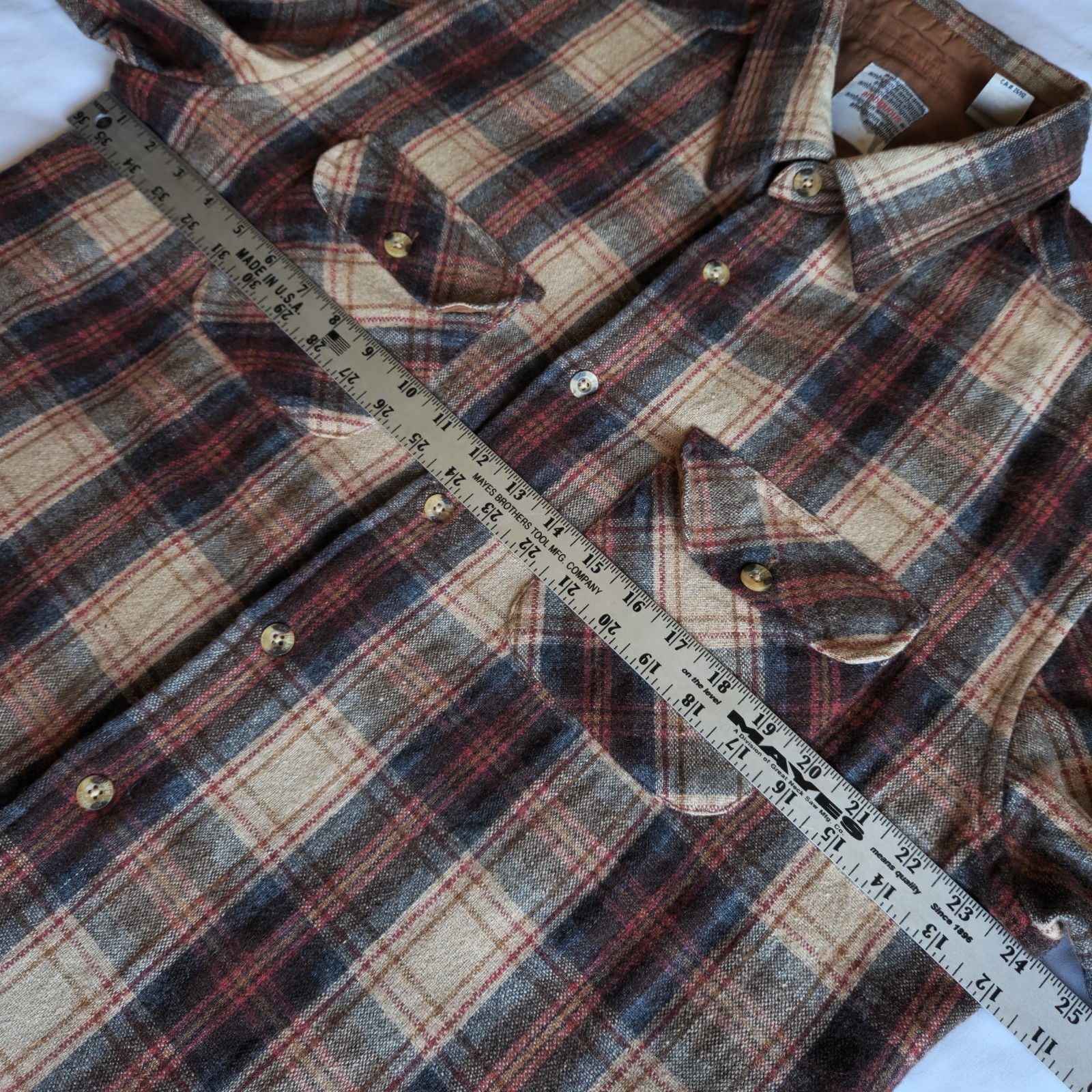 Ambiguous Y2K Skateboarding Brown Tan Plaid Wool Blnd L Long Sleeve Button Shirt