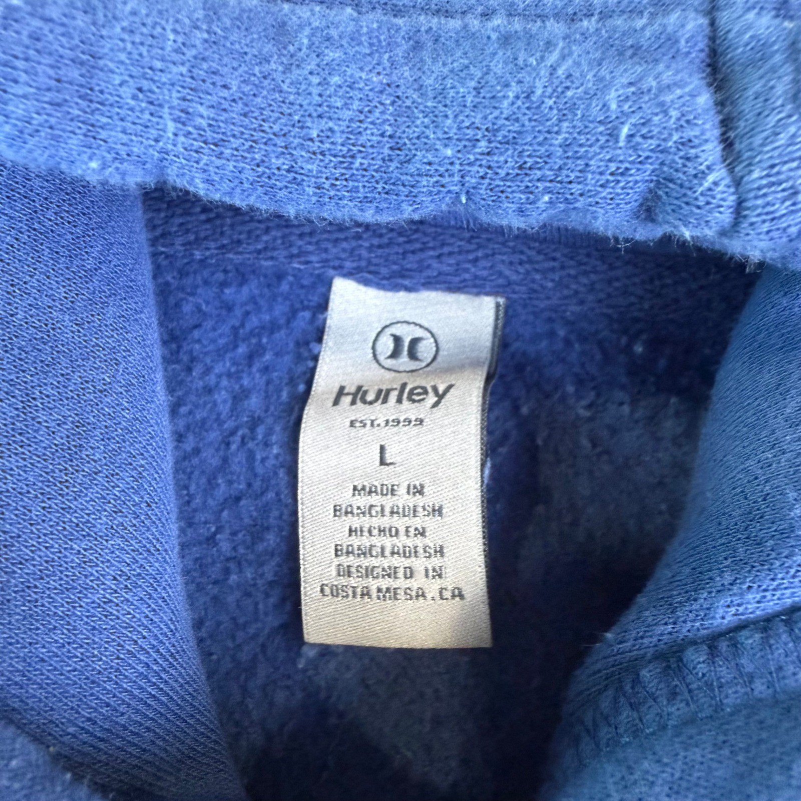 Hurley Y2K Hoodie Blue Pullover Quality Graphic Print Front Drawstring Mens LG