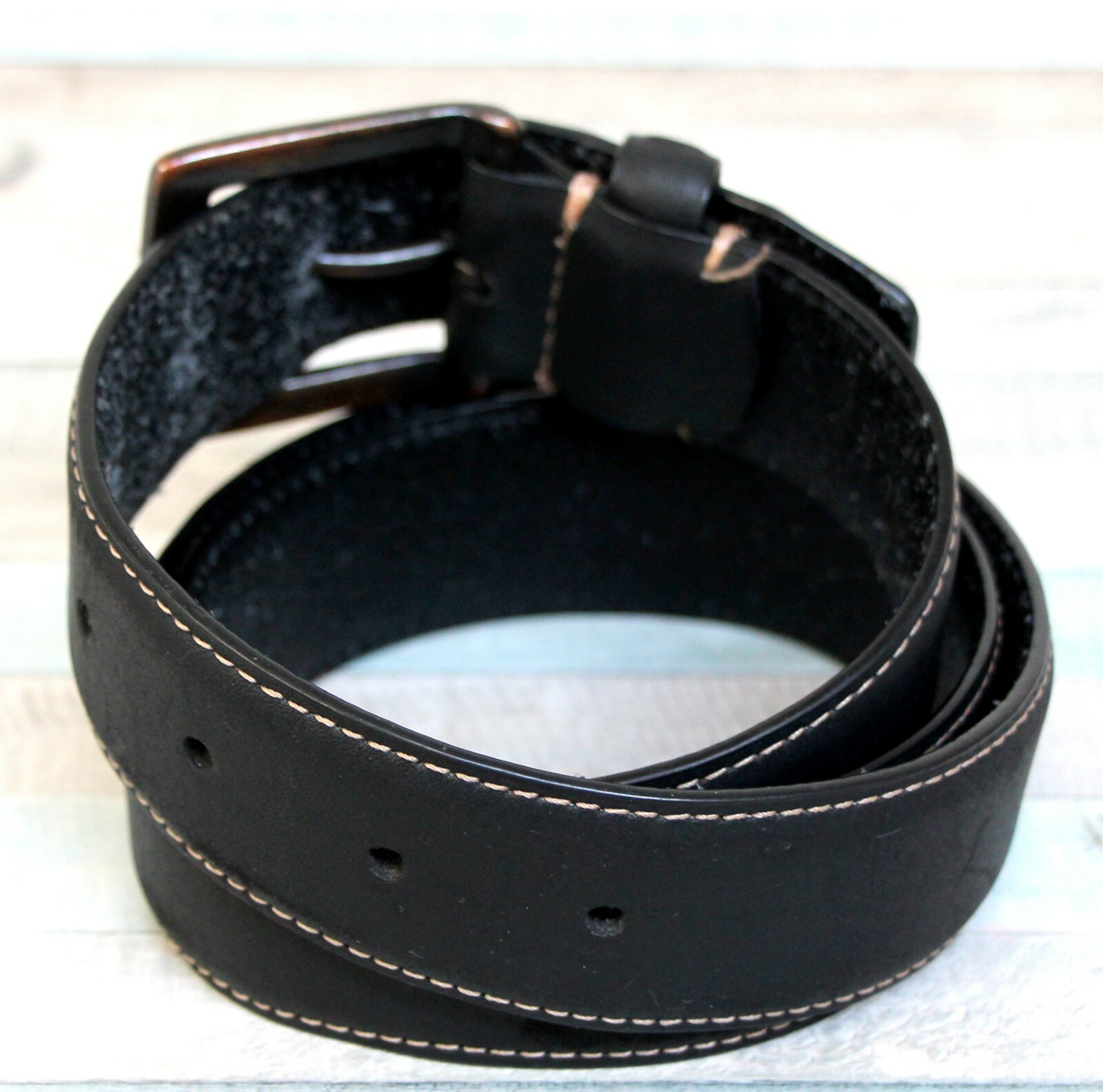 Columbia BLACK GENUINE LEATHER+PVC 1 3/8″Wd CASUAL DRESS MEN’S BELT Sz 36 (F47