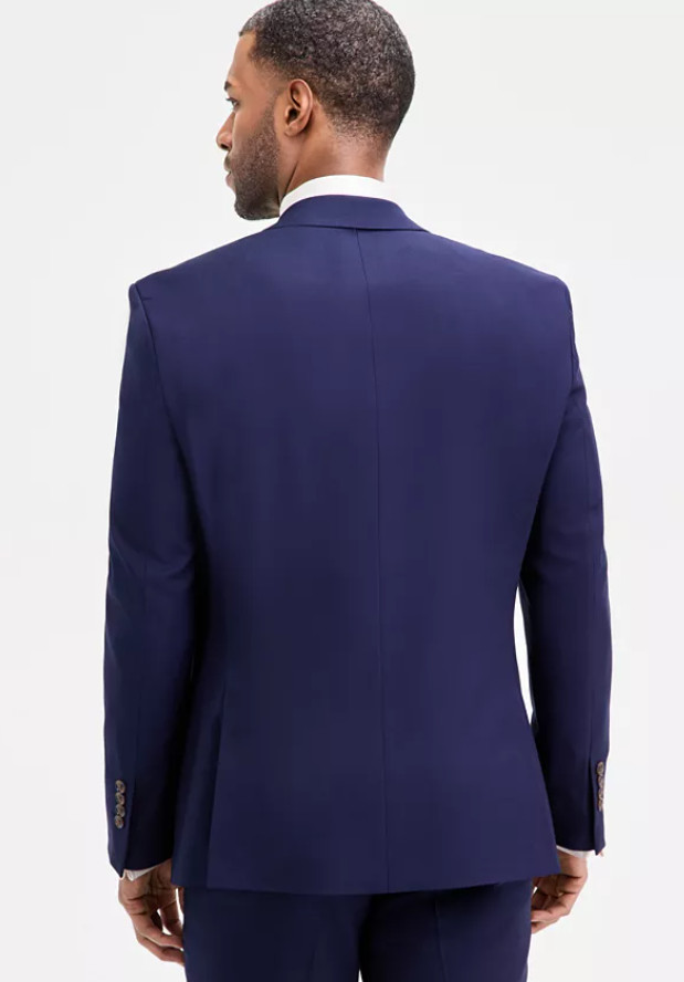 Tayion Mens Classic fit Double Breasted Sport Coat Blazer 44 R Navy Blue Solid