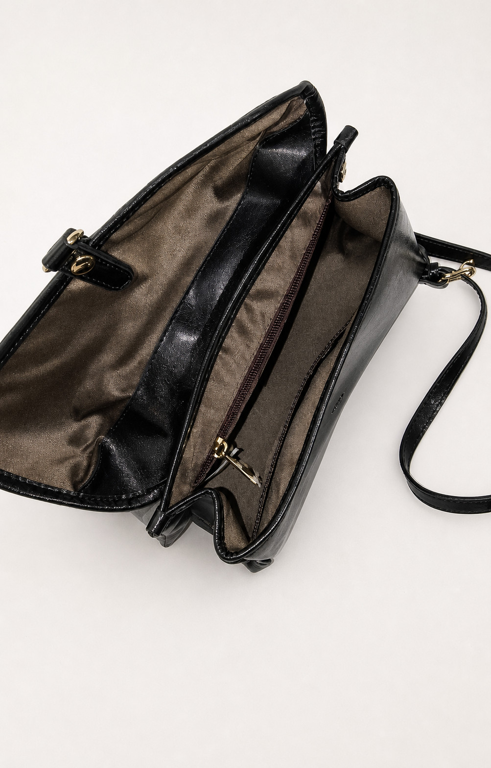 Kattee Black Structured Satchel Crossbody Handbag Gold Hardware 10 x 8