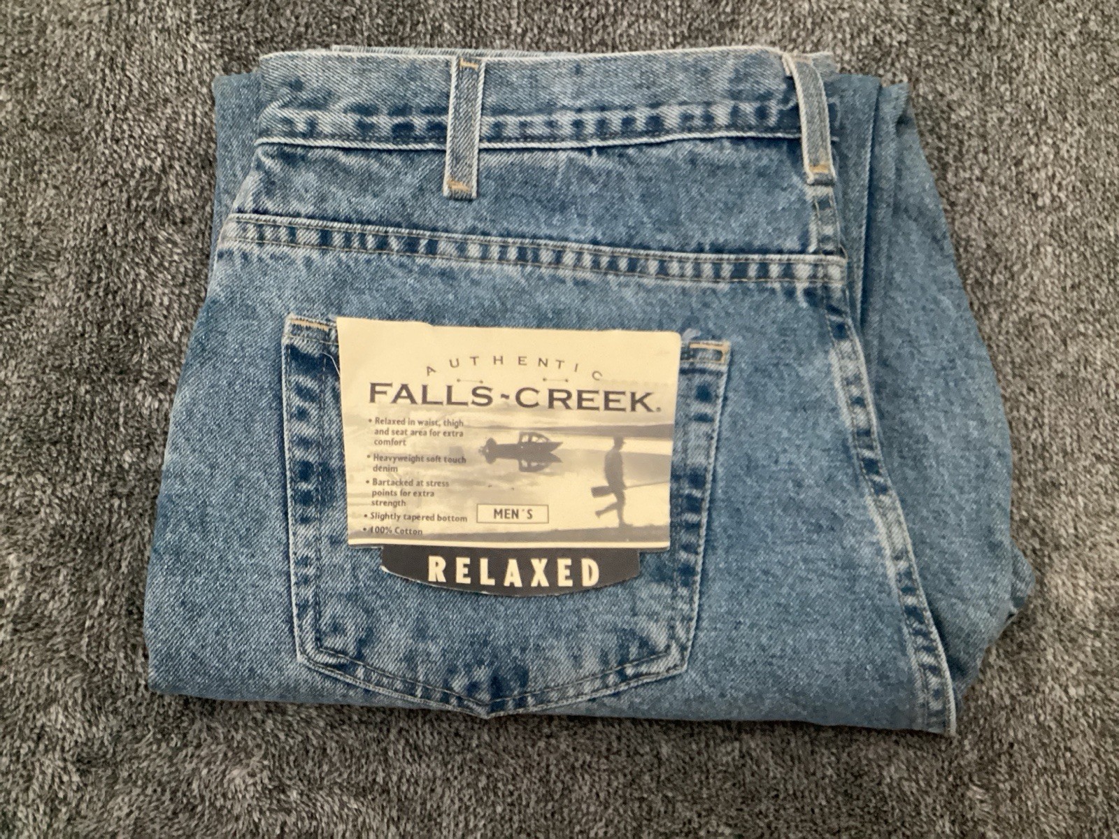 Falls Creek Relaxed Fit Jeans Mens Size 36×32 Cotton Stone Wash NEW