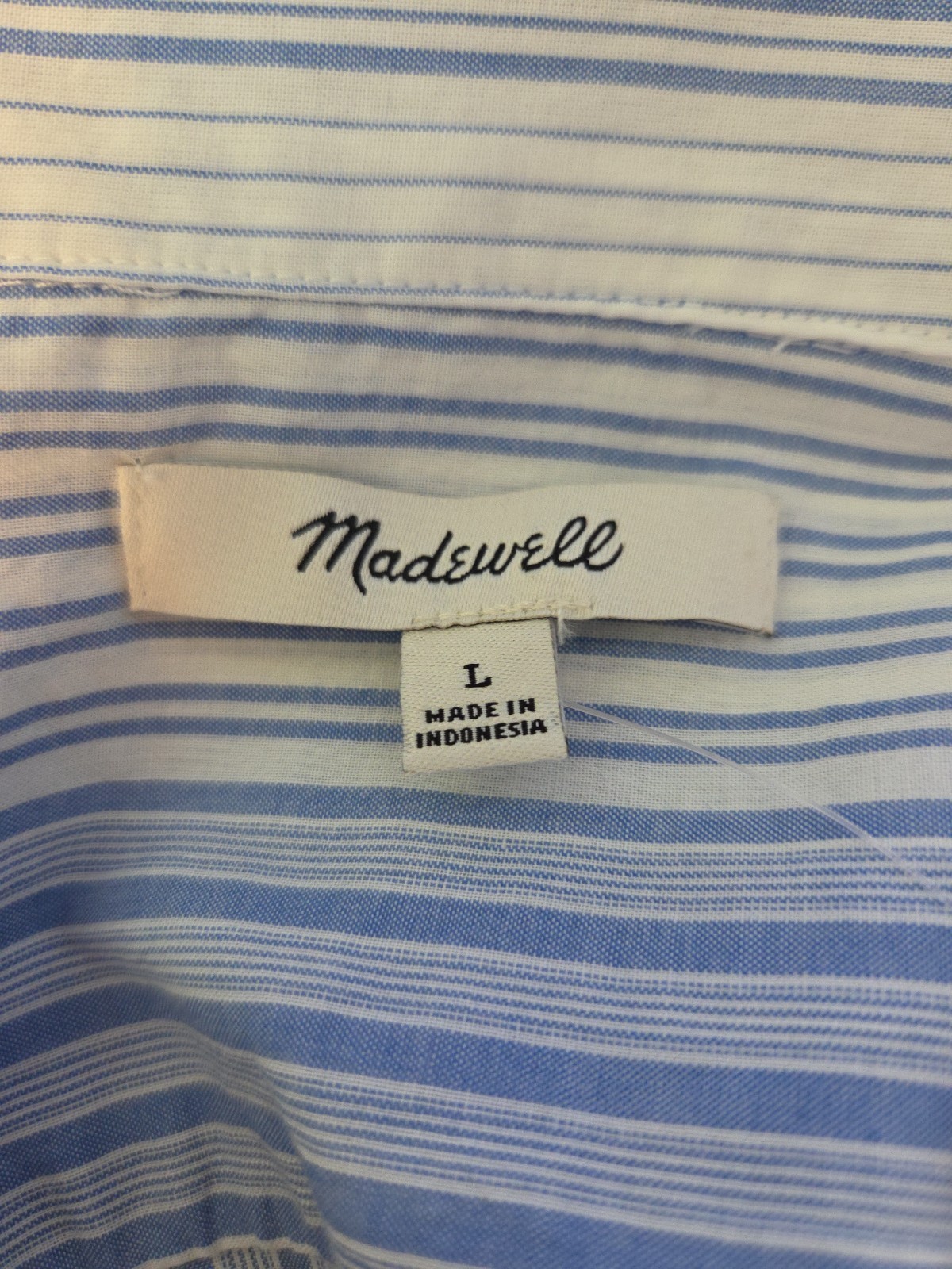 NWT Madewell 100% Cotton Blue Stripe LS Notch Collar Popover Shirt Women’s Large