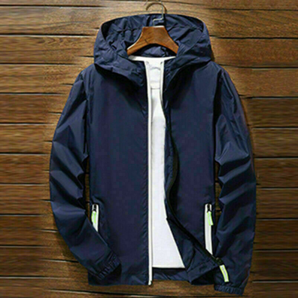 Men Waterproof Rain Jacket Hooded Breathable Lightweight Windbreaker Outwear