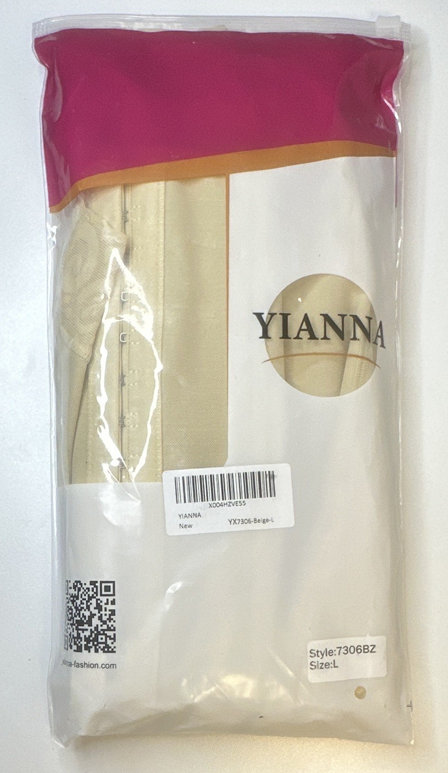 YIANNA Beige Firm Control One Piece Shapewear Bodysuit Size LARGE