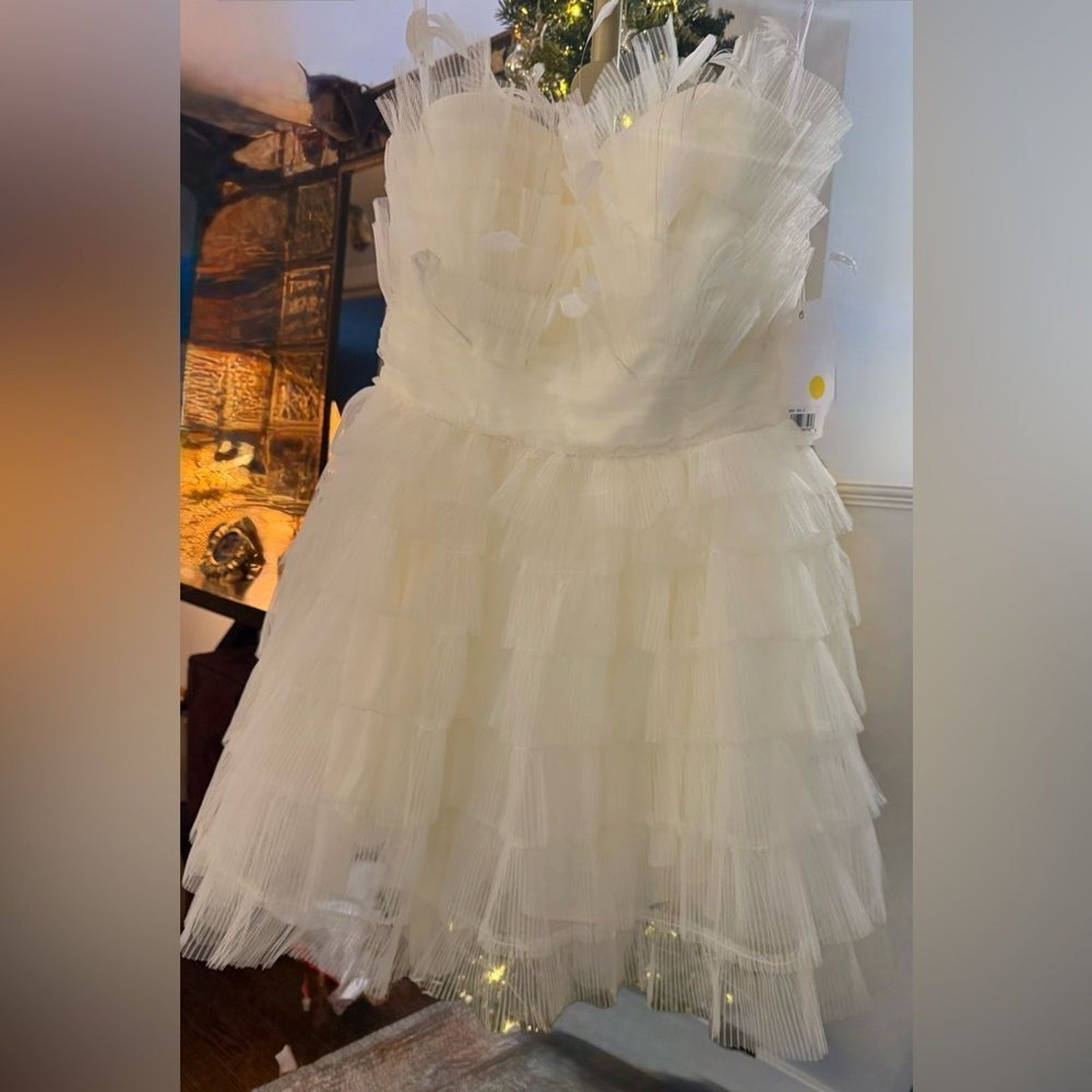 Mac Duggal x BHLDN Daphne Strapless Tiered Tulle Mini Dress in Ivory