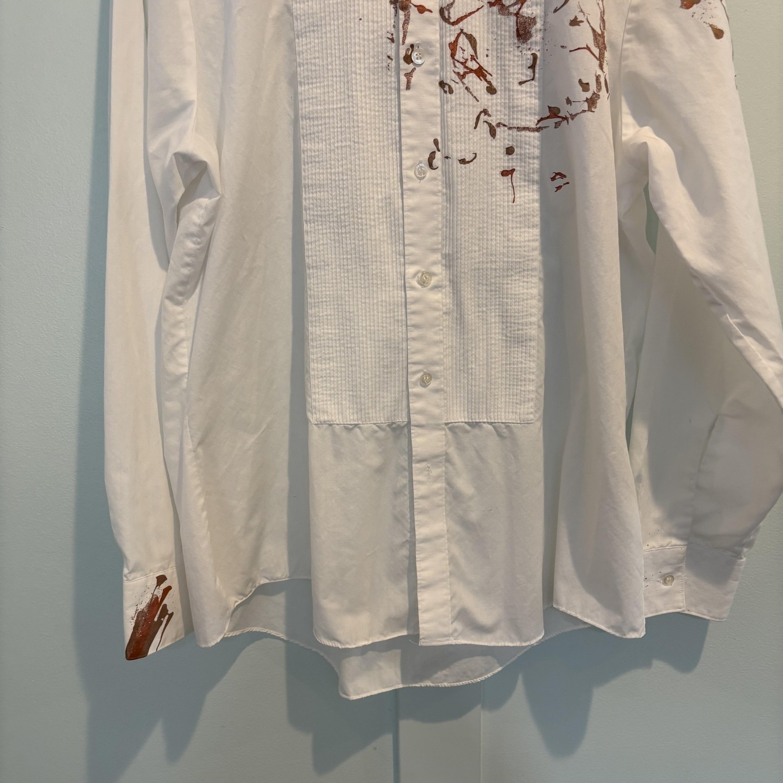 Vtg Stephen St Clair Hand Painted Tuxedo Blouse White Bronze Artsy Avant Garde