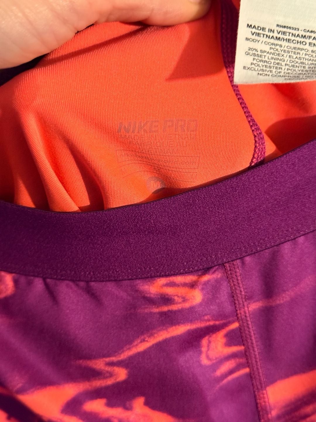 Nike Pro Dri-FIT Purple and Coral Marbled Print Capri Leggings