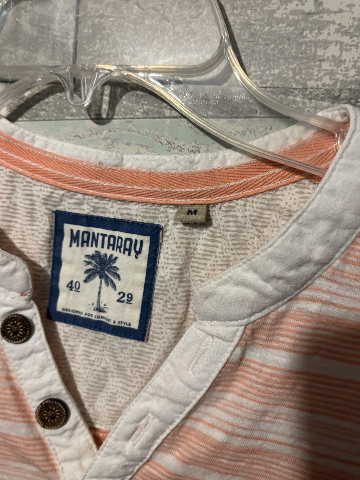 Mantaray / Debenhams Orange And White Textured Stripe Henley Size M – RARE UK