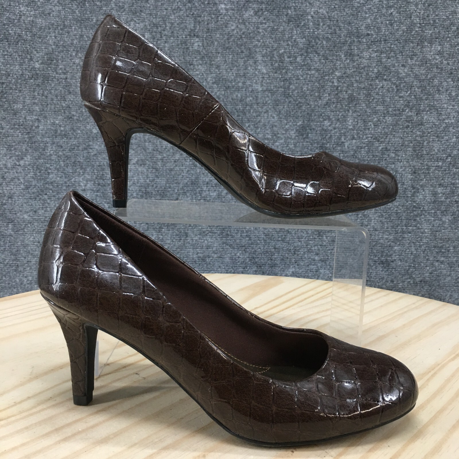 Comfort Plus by Predictions Shoes Womens 7 Pump Brown Faux Leather Casual 134563