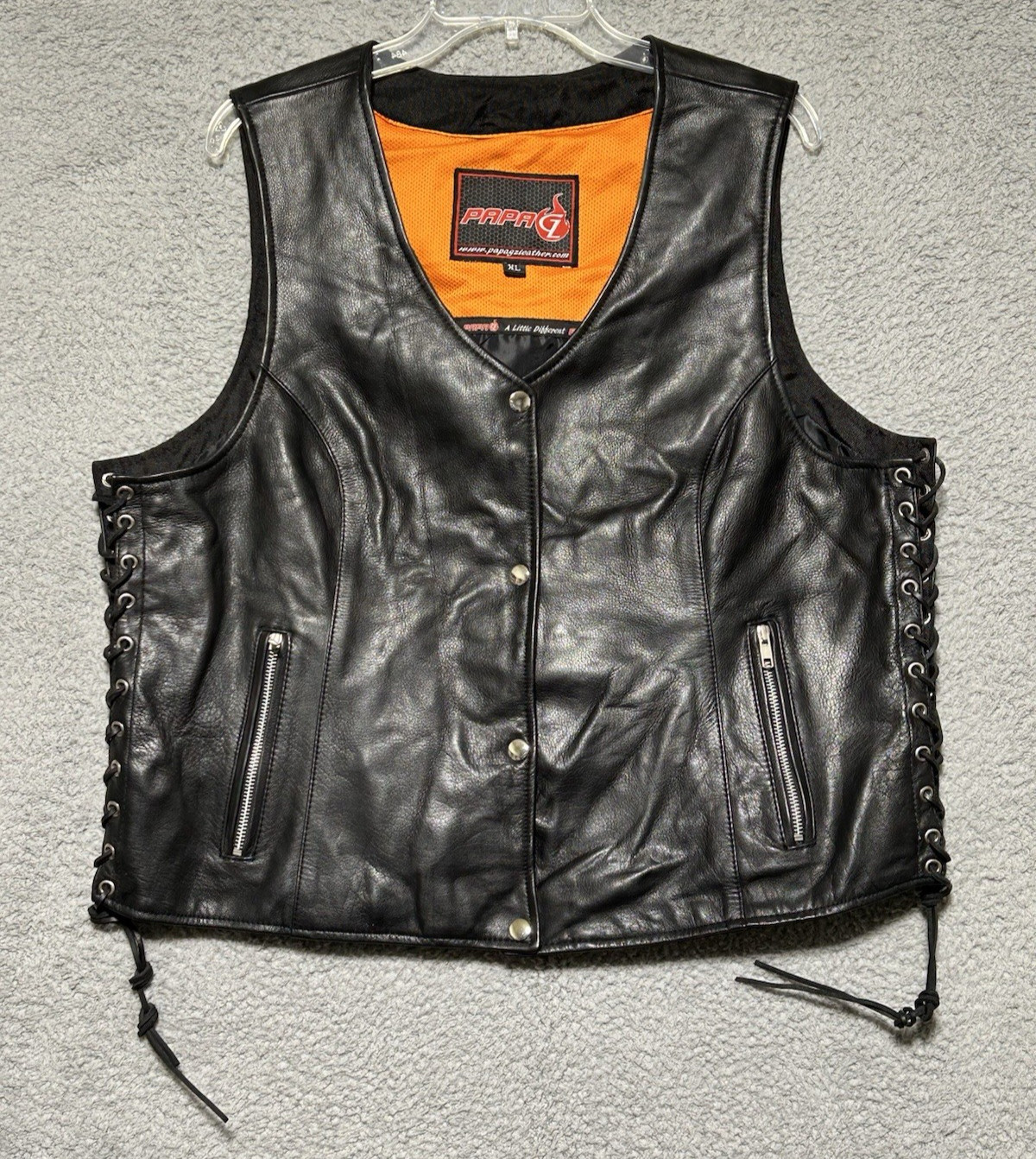 PAPA GZ Leather Mens Vest Gun Pocket Concealment Conceal Carrying Size XL Biker