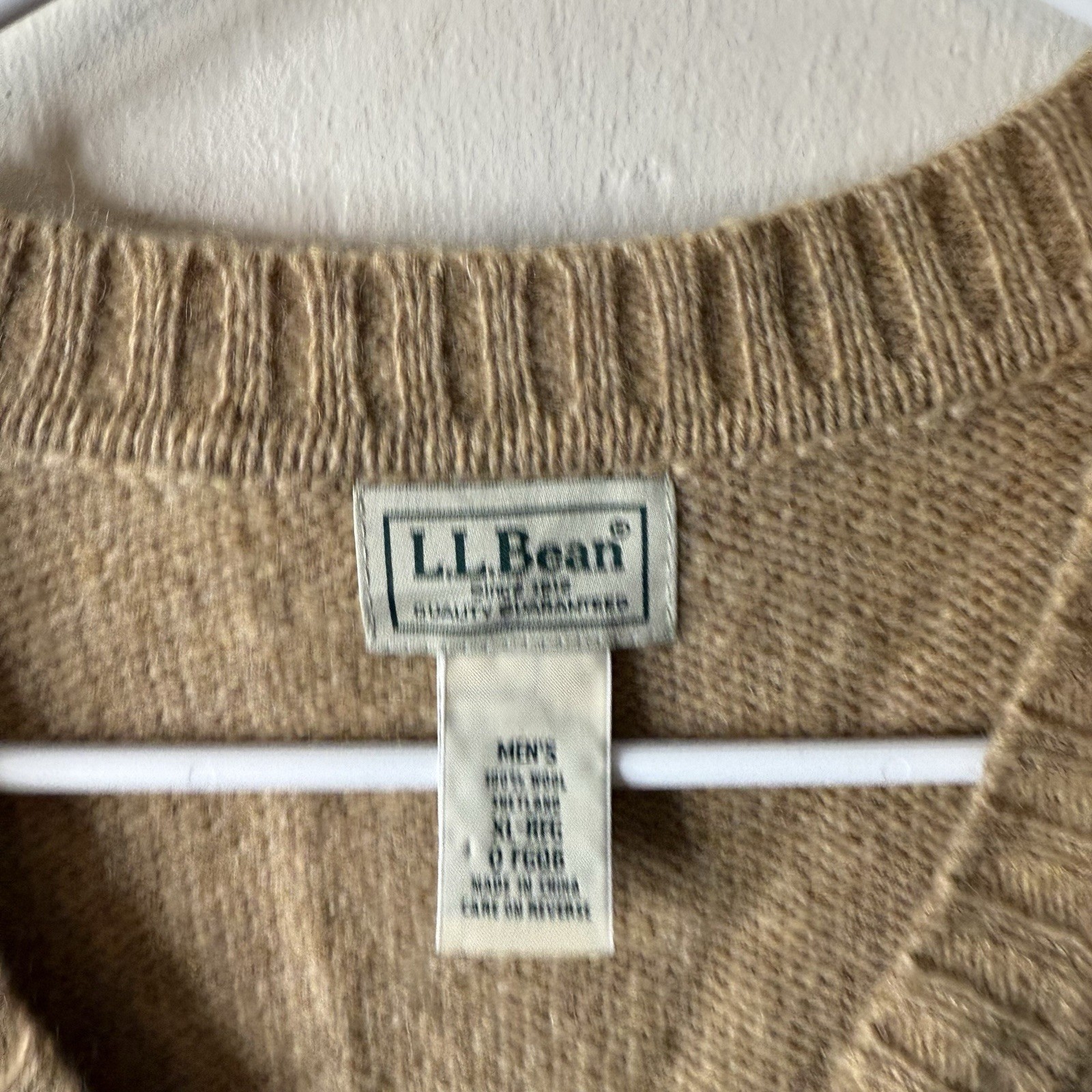 Vintage LL Bean Tan Brown 100% Wool Mens Sweater Vest Size XL