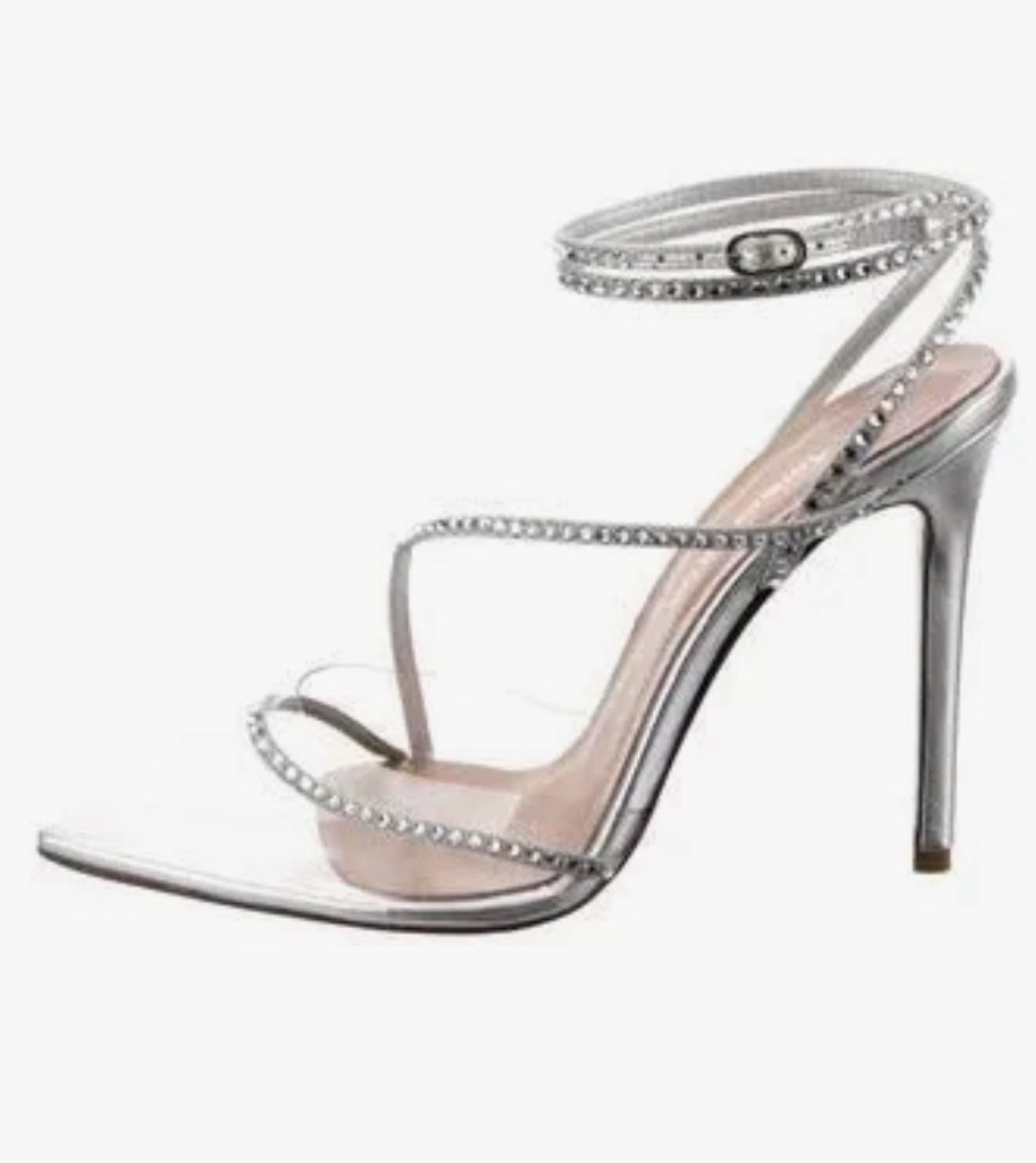 ANDREA WAZEN Silver Metallic Crystal DASSY SUNSET PVC Ankle WrapHeel EU39/8-8.5M