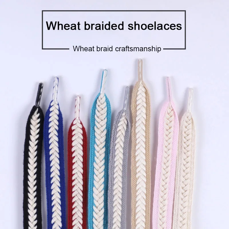 Flat Wheat Ear Shoelaces for Sneakers Twist Braids Marshmallow Colorful Shoelace