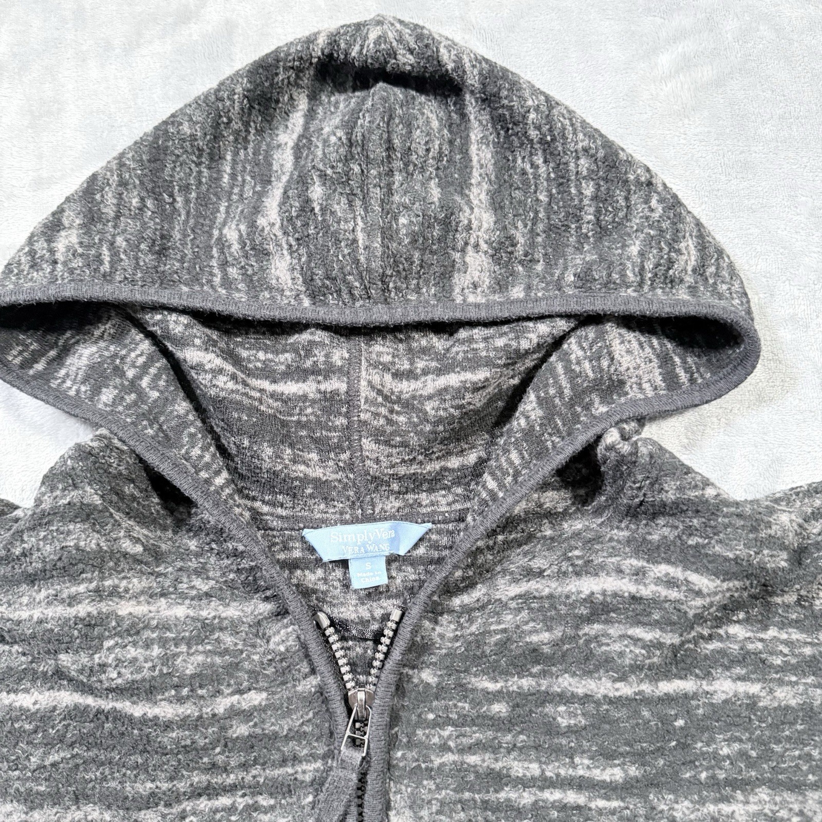 Simply Vera Vera Wang Women’s Heathered Gray Full Zip Fleece Hoodie Pockets S