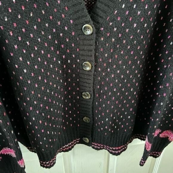 Torrid Sz 2 V Neck Button Front Heart Cardigan Sweater Pink Black Acrylic Blend