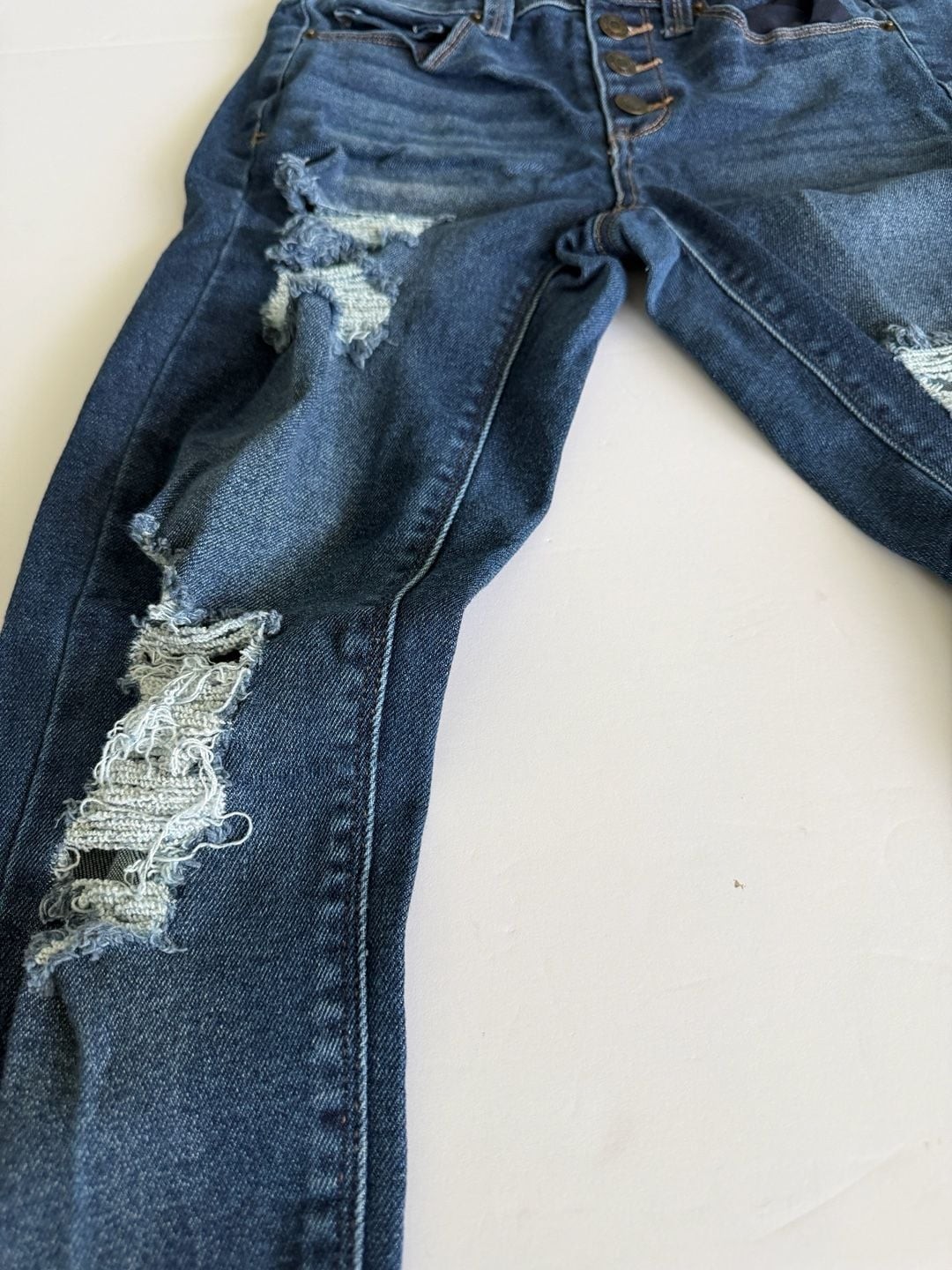 Mudd FLX Stretch Skinny Jeans Size 7 Junior Women Distressed Blue Dark Wash