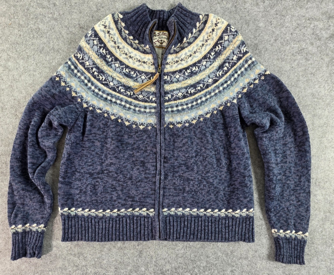 Vintage Heirloom Collectible Fair Isle Cardigan Sweater Women Large Full Zip