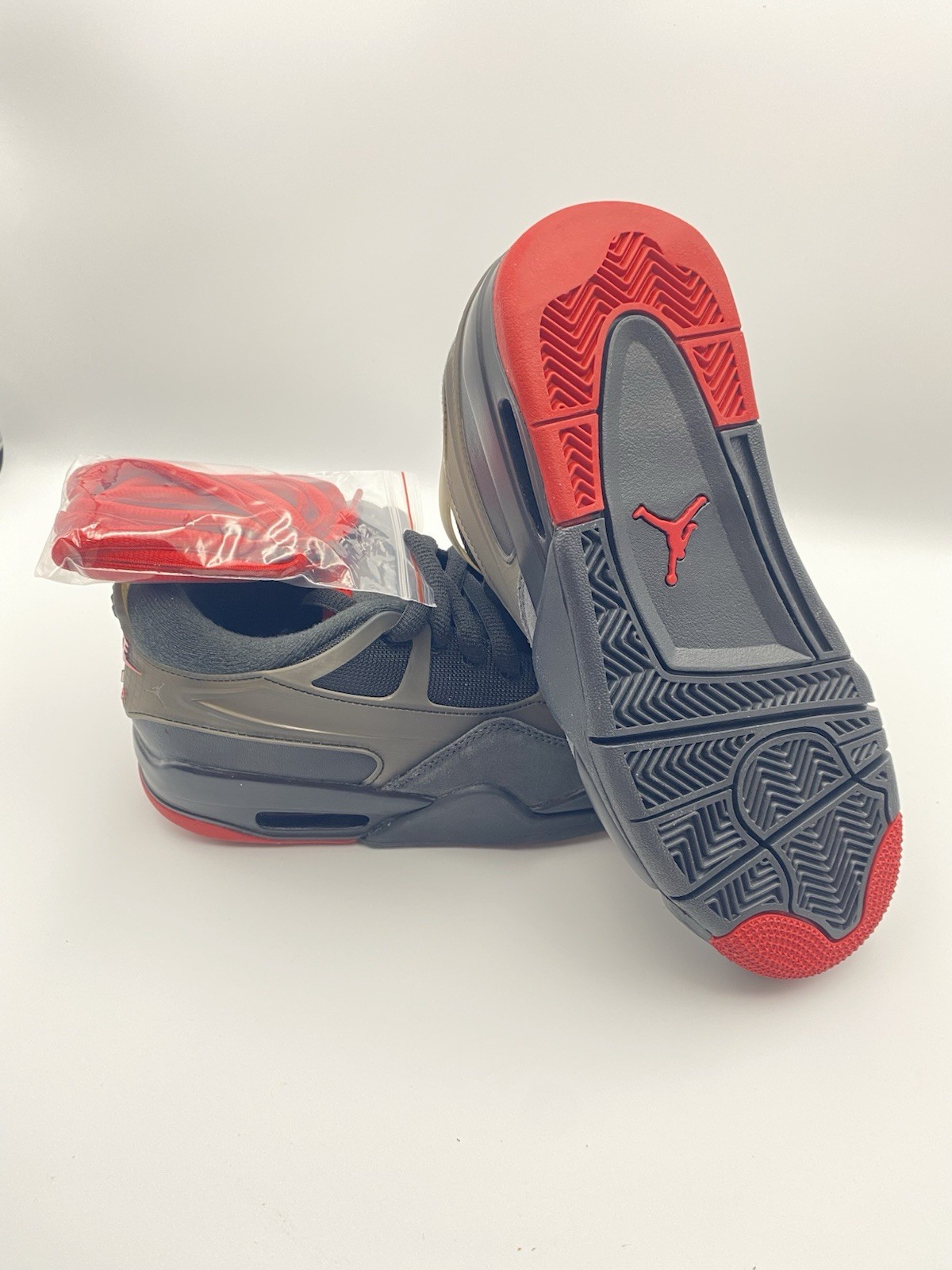 Nike Air Jordan 4 RM Low Top Lace-Up Sneakers Black/Gray/Red Extra Laces