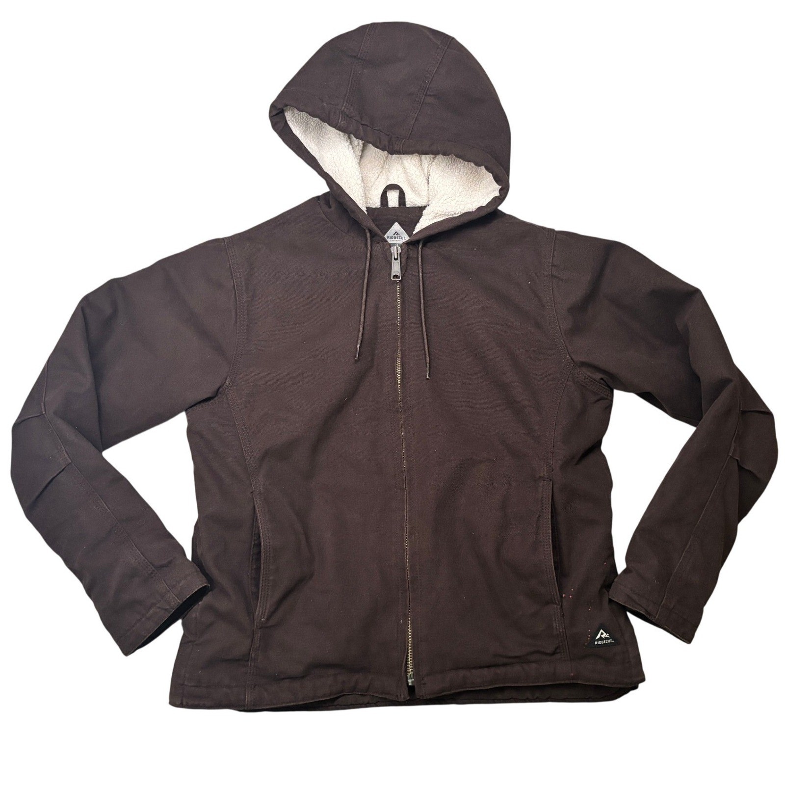 Ridgecut Hooded Work Jacket Womens M Brown Sherpa Lined Canvas Full Zip Coat