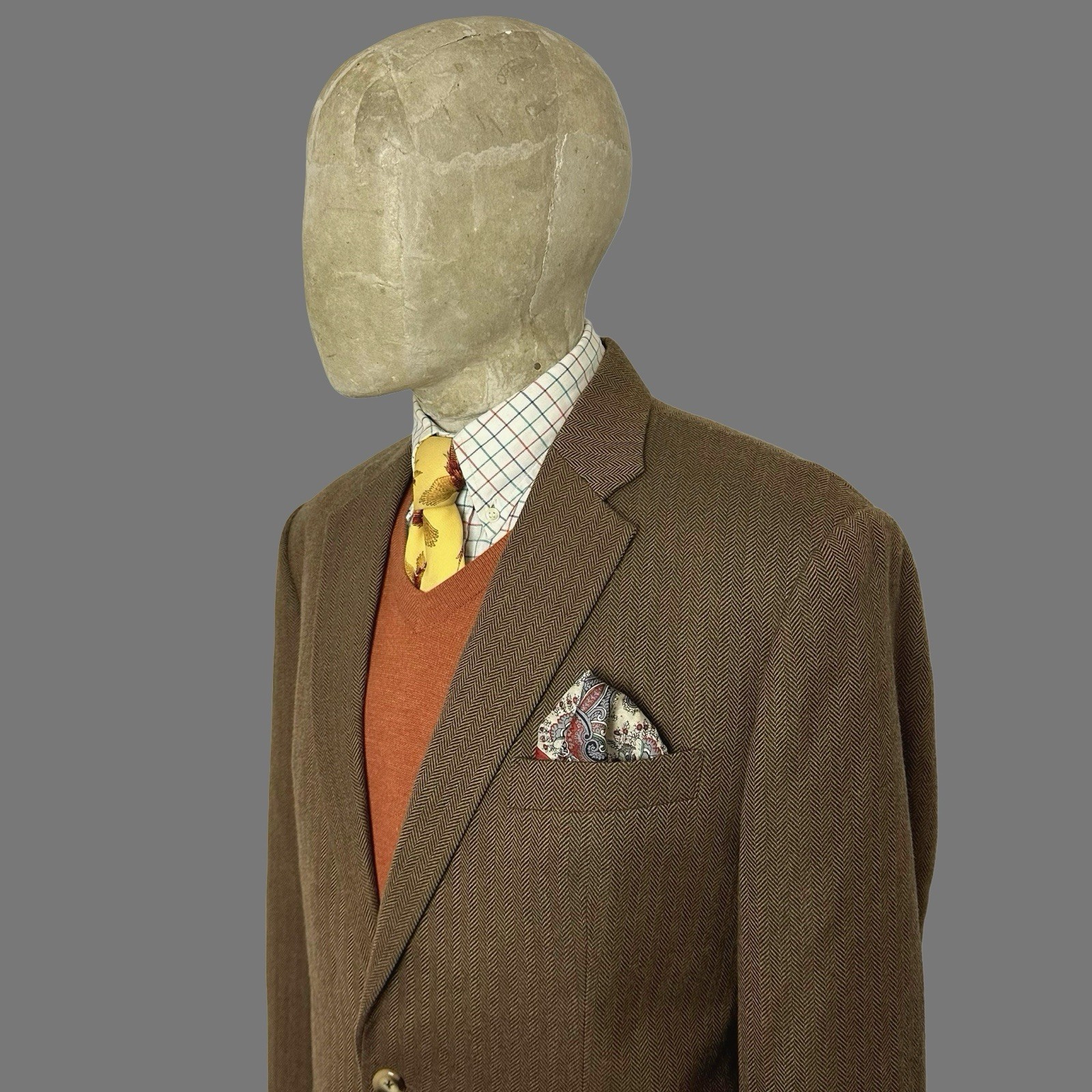 Bespoke Tweed Sport Coat 42R Brown Herringbone Ash Tailor Wool Jacket Tailored