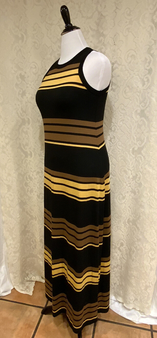 Karen Kane Black, brown, Yellow striped sleeveless maxi dress, Size XL