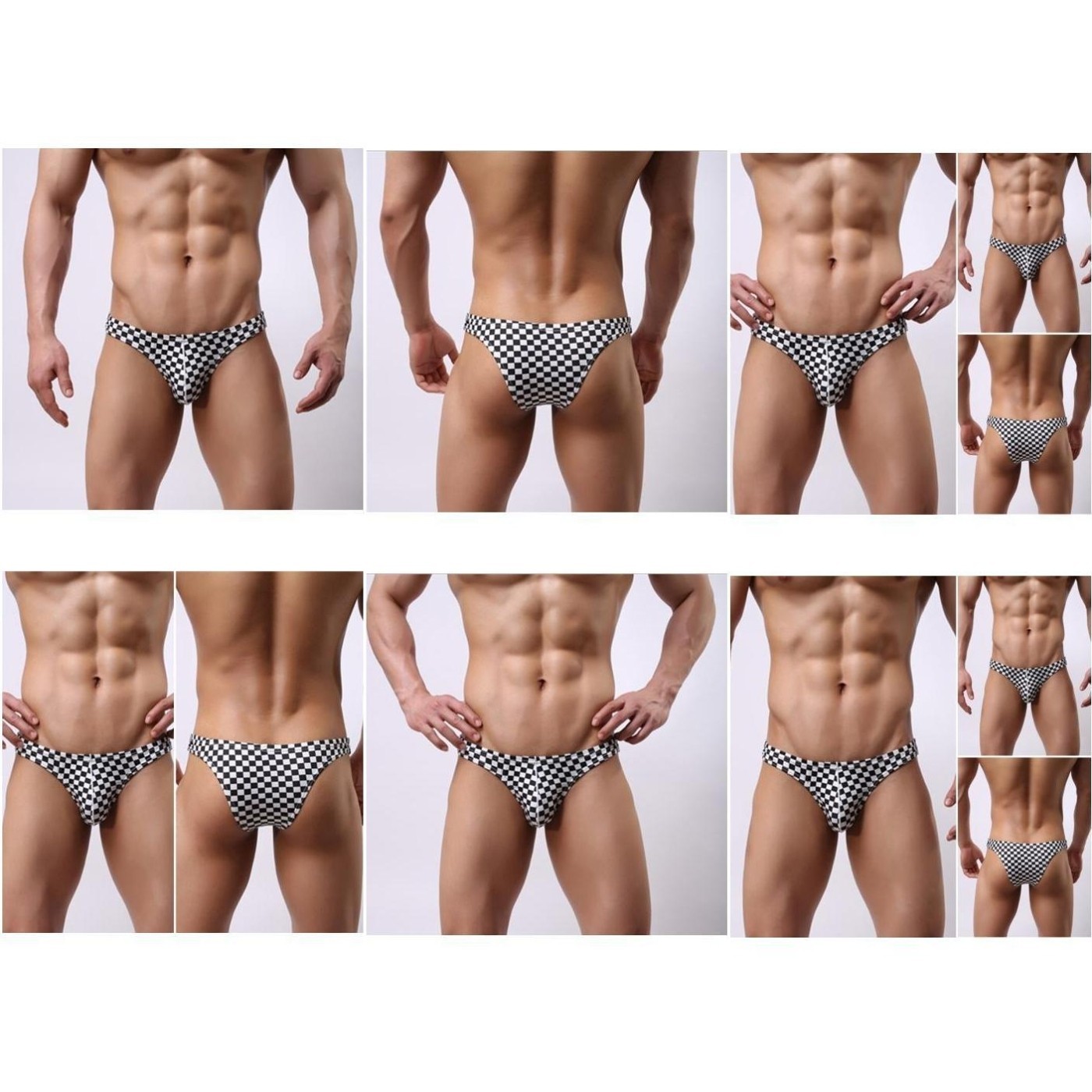 Sexy and Trendy Plaid Men’s Polyester Bikini Briefs with Low Waist Style