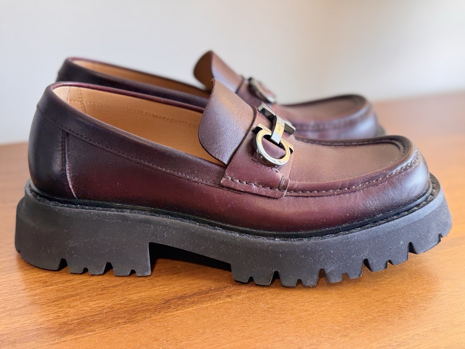 Salvatore Ferragamo Penny Loafers Burgundy Leather Slip On Men’s 8.5 C NIB