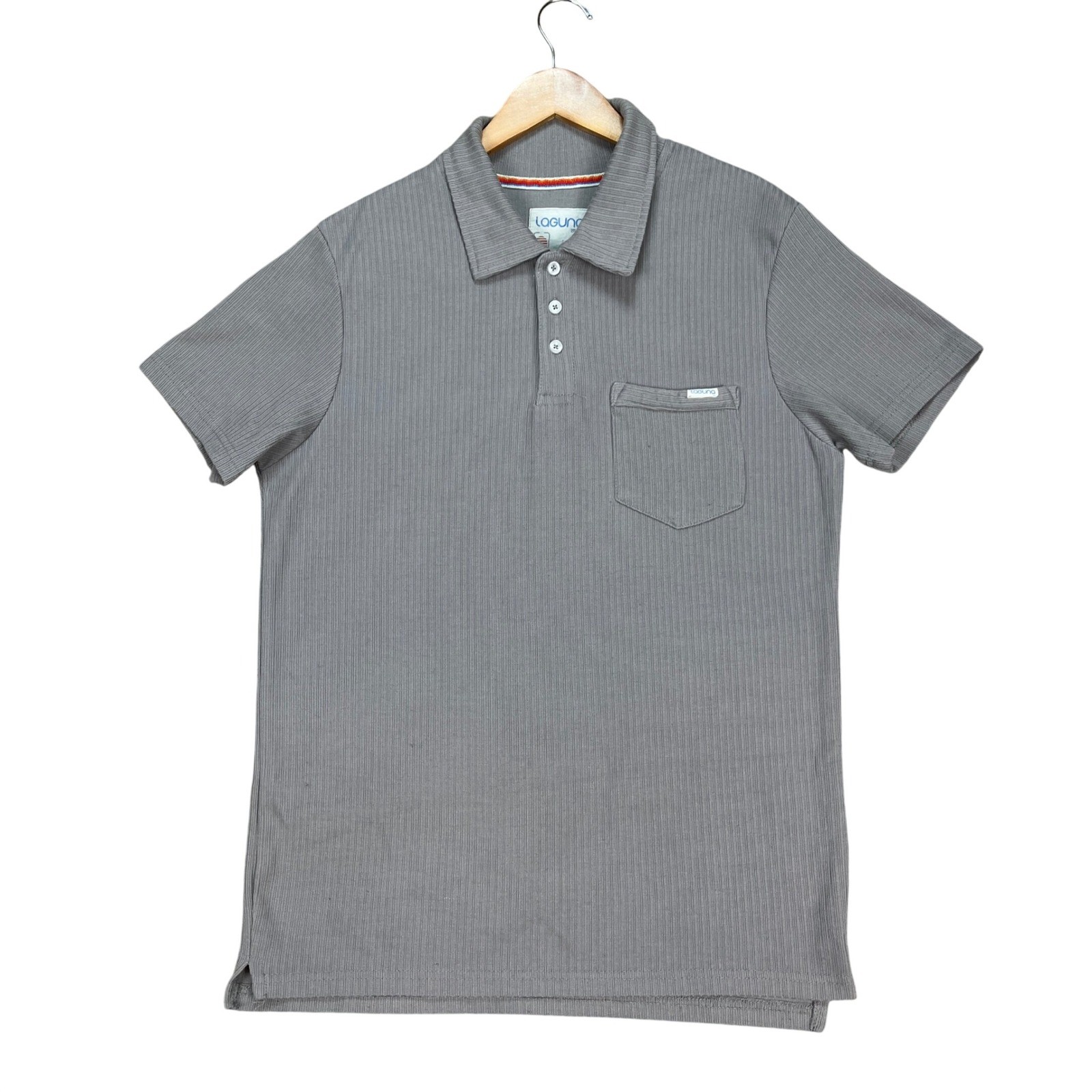 Laguna Polo Shirt Mens Large Gray Ribbed Short Sleeve Pocket 3 Button Placket